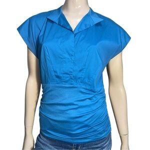 AKRIS Punto Bergdorf Goodman Women’s Size 10 Blue Cotton Stretch Top Blouse
